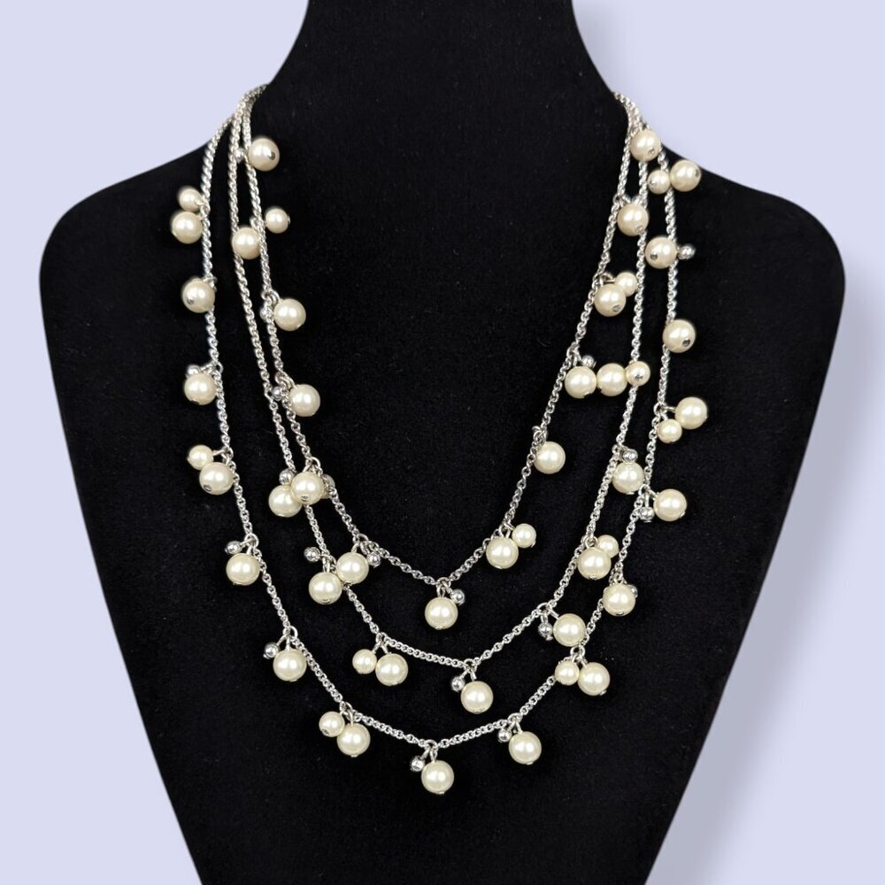 3-Strand Dangling Faux Pearl Necklace